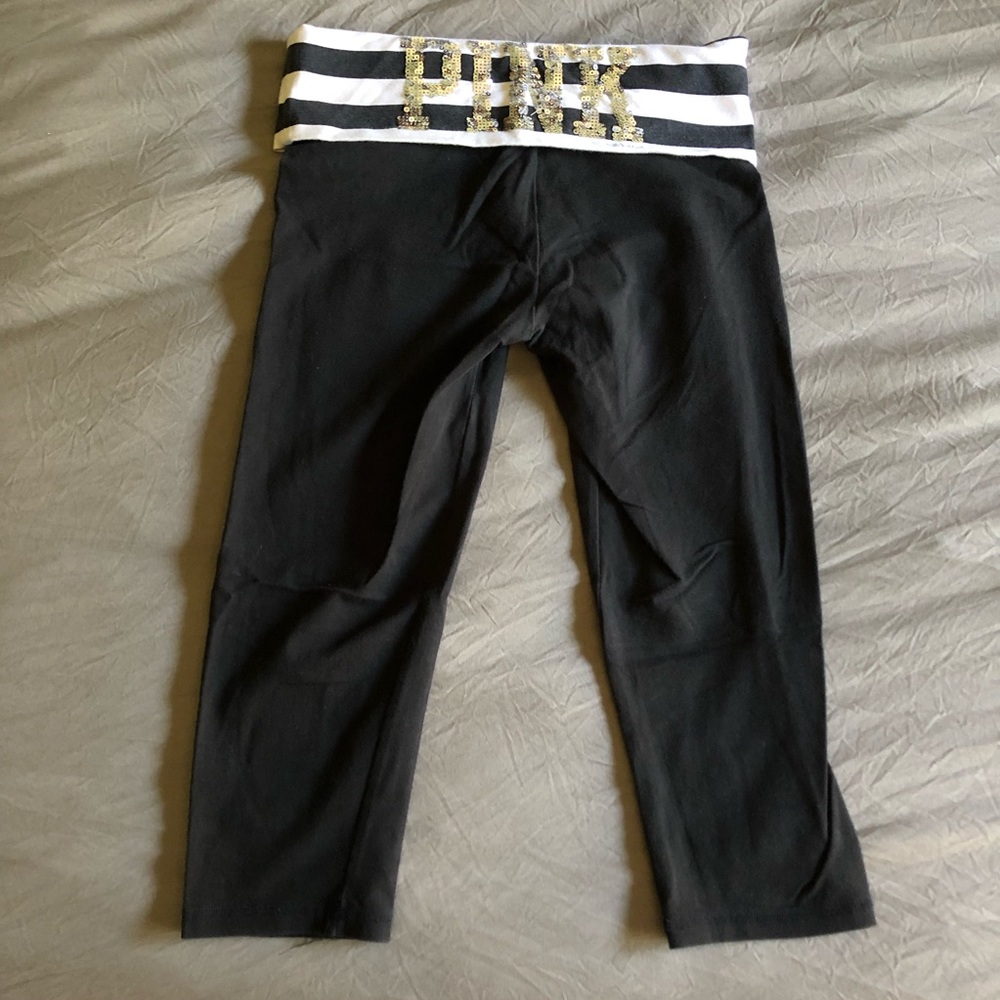 PINK Yoga Cropped Leggings with Sequin Logo